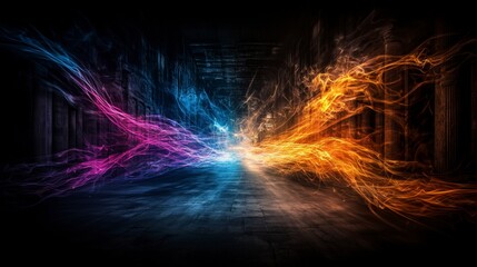 Poster - Dynamic social justice illustration urban environment abstract art flowing colors modern viewpoint vibrant concept