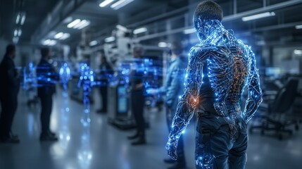 Fototapete - Bionic augmentation vision futuristic lab digital art sci-fi environment side view human-machine integration