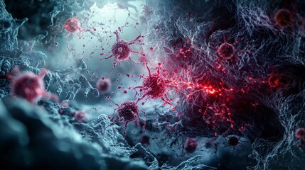 Leinwandbilder - Cellular communication dynamics microscopic environment abstract visualization science detailed concept