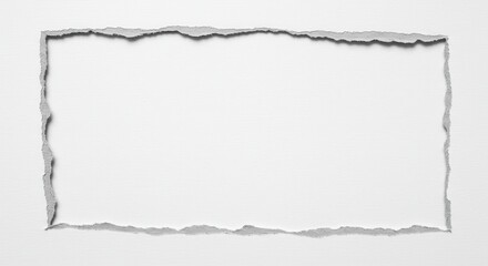 torn paper, ripped edges, blank sheet, grayscale, textured surface, minimal, abstract, empty space, rough border, monochrome, isolated on white background