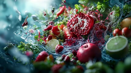 Fototapete - Ethical consumption illustrated vibrant fruits and vegetables nature art close-up sustainability concept