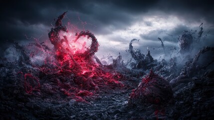 Poster - Emotional archaeology exploration abstract landscape digital art dark environment surreal viewpoint