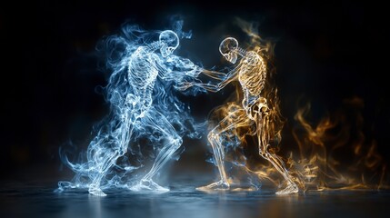Leinwandbilder - Elegant intertwining of two transparent human forms digital art dark background surreal conceptual imagery