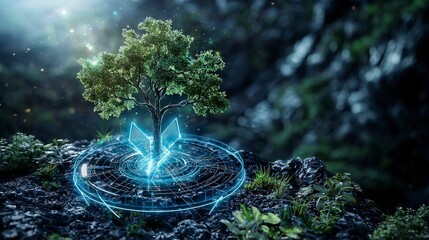 Poster - Visualizing a zerocarbon future energy adaptation through nature digital art natural landscape futuristic view