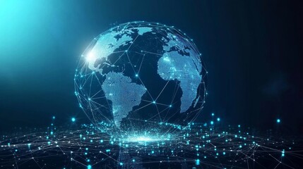 Poster - Visualizing global connectivity a digital globe with glowing distribution lines in a high-tech environment