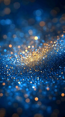 Poster - abstract bokeh background with golden light highlights against dark blue