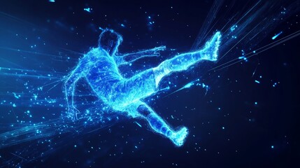 Poster - Kinetic animation of a blue glowing sphere digital art gallery visual animation cybernetic environment close-up view futuristic concept