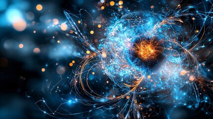Fototapete - Visualizing collective energy potential in a dynamic space environment through abstract digital art