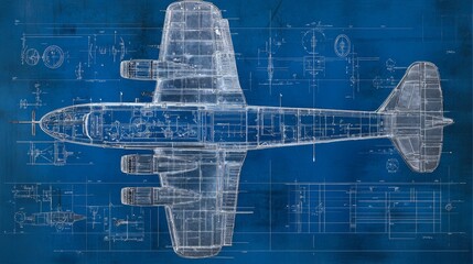 Poster - Designing an aeronautical blueprint aerospace industry technical illustration engineering environment expert perspective aeronautics concept