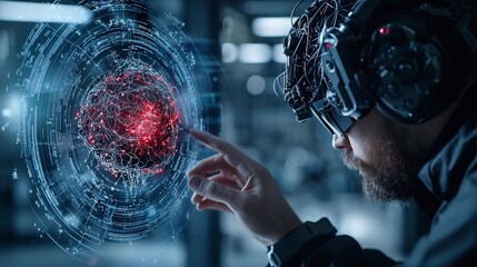 Aufkleber - Exploring cybernetic enhancements in emotion and memory futuristic lab digital art and virtual reality