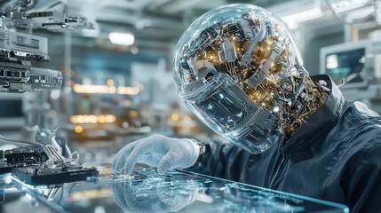 Fototapete - Exploring cybernetic augmentation of emotions and memory in advanced robotics lab technology