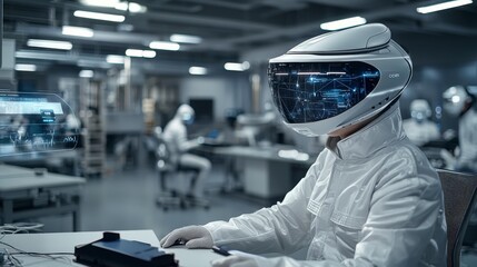 Poster - Virtual reality innovations technology lab digital interface futuristic environment close-up view empathy exploration