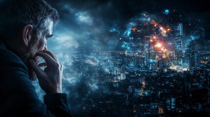 Leinwandbilder - Exploring digital empathy emotional interfaces in urban settings cityscape digital art nighttime reflective viewpoint