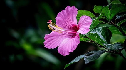 Aufkleber - Elegant pink hibiscus flower tropical garden nature photography lush environment close-up view beauty in simplicity