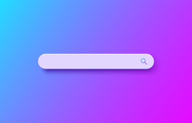 Fototapete - 3d search bar sign on blue, purple and fuchsia background. Search button in browser window. Template design ui, ux, mobile app. Modern searching sign. Vector illustration
