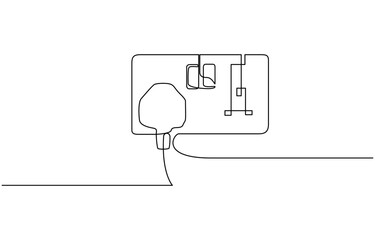 Aufkleber - Plug inserting into electric outlet in continuous line art drawing style. Power plug and socket minimalist line, Continuous line art drawing of a plug being inserted into an electric.