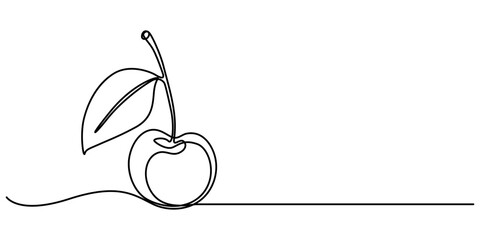 Poster - Cherry minimalistic design. Hand drawn sketch, Cherry outline icon. Continuous one line drawing. Vector illustration isolated on white background, Red cherry fruit illustration with continuous line. 