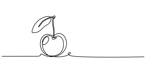 Poster - Cherry minimalistic design. Hand drawn sketch, Cherry outline icon. Continuous one line drawing. Vector illustration isolated on white background, Red cherry fruit illustration with continuous line. 