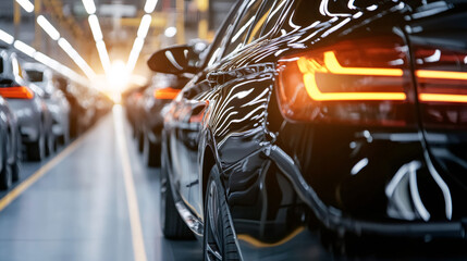 Aufkleber - Modern car factory with brand new vehicles parked in line ready for delivery to dealerships and customers