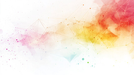 Aufkleber - Network connection lines and dots forming a network with colorful watercolor stains on white background