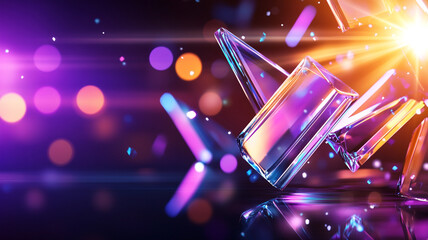 Fototapete - Colorful Light Reflections and Geometric Shapes Creating Glowing Flare at Night