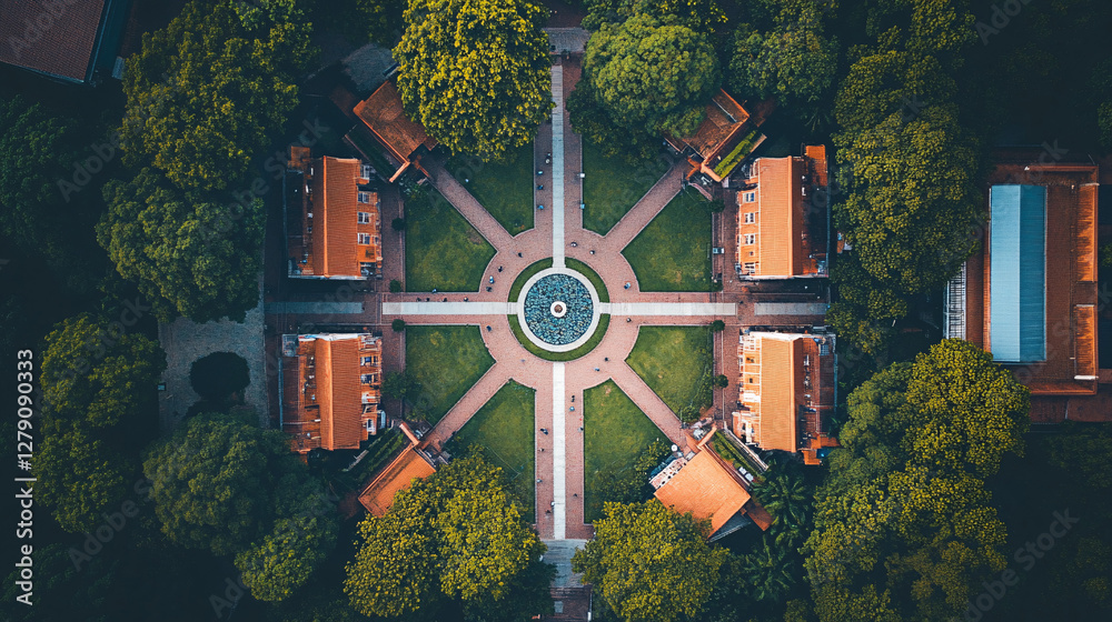 aerial, university, campus, historic, architecture, red brick, academic ...