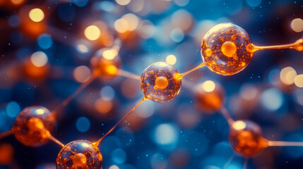 Poster - Molecular network with glowing orange and blue spheres