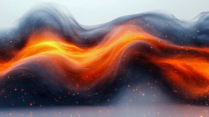 Poster - Elegant flowing abstract waves in fiery orange and deep black, resembling silk fabric in motion