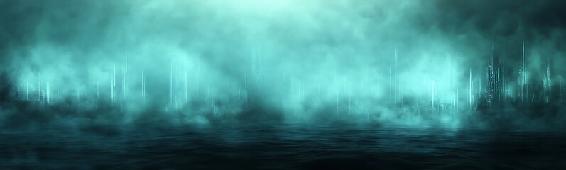 Poster - Futuristic underwater cityscape featuring a glowing tower, showcasing innovative architecture and vibrant colors.