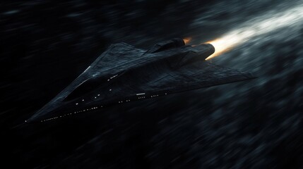 Poster - Futuristic interstellar vessel speeding through the cosmos with propulsion