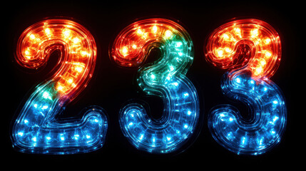 Wall Mural - brightly lit numbers 2, 3, and 3 in vibrant colors, perfect for celebrations