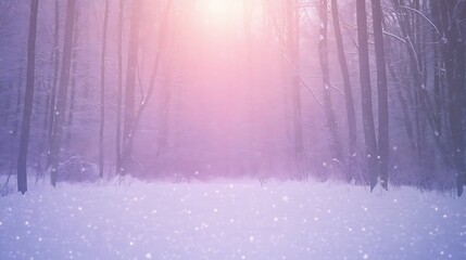 Poster - A serene snowy forest illuminated by ethereal glowing light, creating a magical atmosphere.