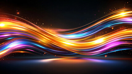 Fototapete - Vibrant Abstract Wave Patterns in Bright Colors Creating a Lively Atmosphere Against a Dark Background