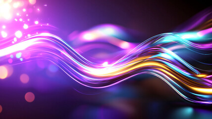Fototapete - Colorful Abstract Illustration of Flowing Curves in Vibrant Hues of Pink, Blue, and Gold Against Dark Background