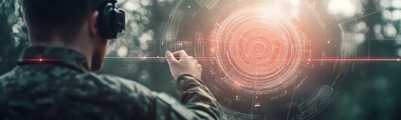 Poster - Futuristic military HUD design featuring augmented reality tracking system.