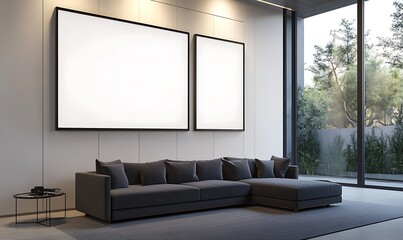 Poster - Minimalist indoor wall sign design featuring a blank illuminated area for customization.