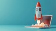 © NCSF - Rocket Launching from Laptop Keyboard, A red and white rocket launching from a laptop keyboard, symbolizing technology and innovation