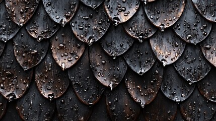 Wall Mural - A detailed close-up of a wooden wall showcasing glistening water droplets, highlighting the texture and beauty of natural materials.