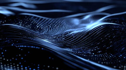 Aufkleber - Digital blue waves swirling, representing data flow, particles dancing, symbolizing technological connectivity and dynamic network movement