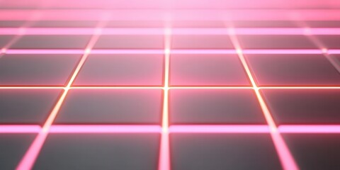 Poster - Neon wireframe 3D grid pattern, sci-fi technology background with deep perspective
