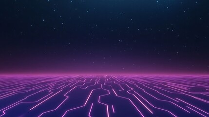 Fototapete - Futuristic cartoon landscape featuring a glowing circuit board design.