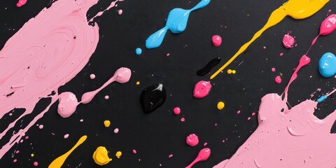 Poster - Neon paint splatter on black surface, creating a vibrant contrast with a high-energy urban vibe.