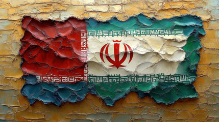 Wall Mural - iranian national flag painted on textured wall, showcasing vibrant colors and intricate details