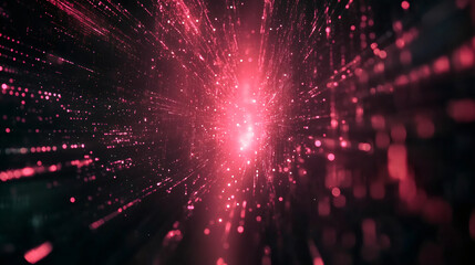 Poster - Pink particles moving fast through digital space creating a futuristic bokeh effect, perfect for technology or science fiction themes