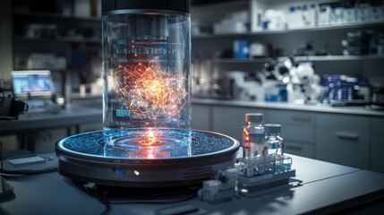 Leinwandbilder - Digital holographic system analyzing interconnected data in a tech lab environment