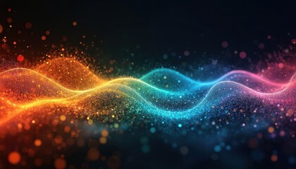 Leinwandbilder - Spectrum of glowing radio waves on dark backdrop. Vibrant colorful lines represent frequency signal, digital data flow. Abstract futuristic energy design with neon lights, modern waveforms