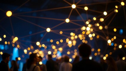 Wall Mural - A network of people connected to each other with glowing lights on them and a blue background