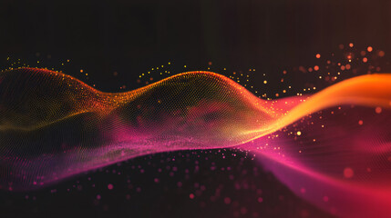 Poster - Plexus effect with glowing particles forming a colorful wave on a dark background, ideal for technology and science concepts