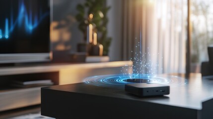 Poster - Modern living room with smart home technology and digital connectivity