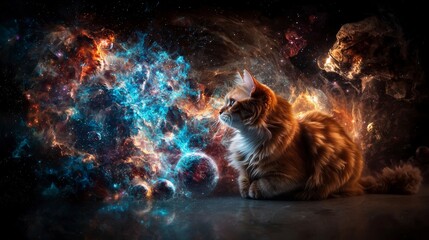 Aufkleber - Exploring existence cosmic adventures of a cat designer in a mystical digital space environment